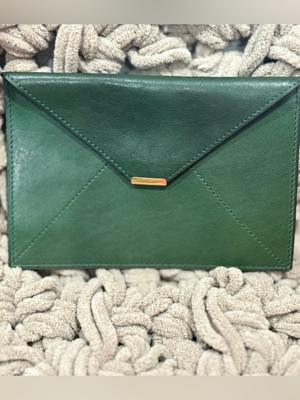 Mignon Paris Vintage Green Leather Envelope Case Passport Wallet Made in France